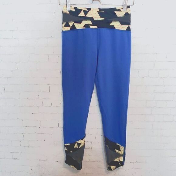 Oiselle Running Tights Size 4 Blue Yellow Zip Ankles Active Womens - Picture 1 of 10